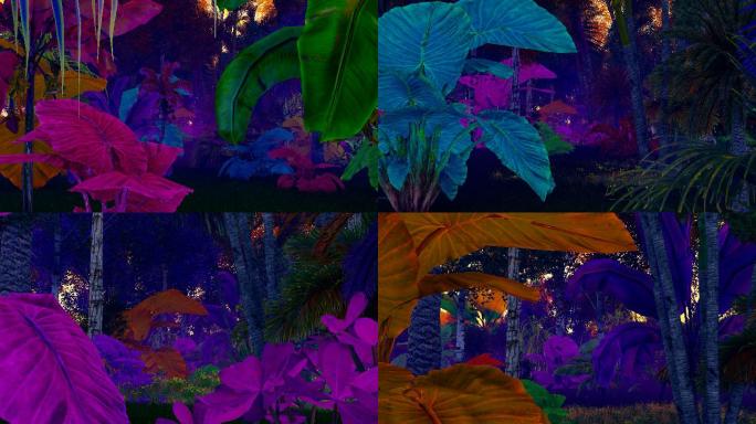 霓虹色热带丛林森林树林植被场景穿梭