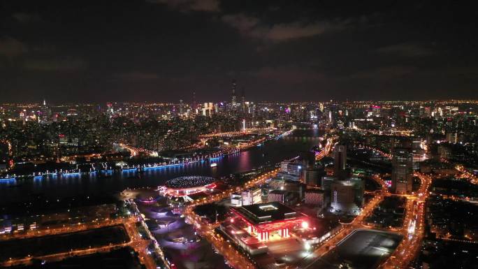 上海外滩世博夜景航拍