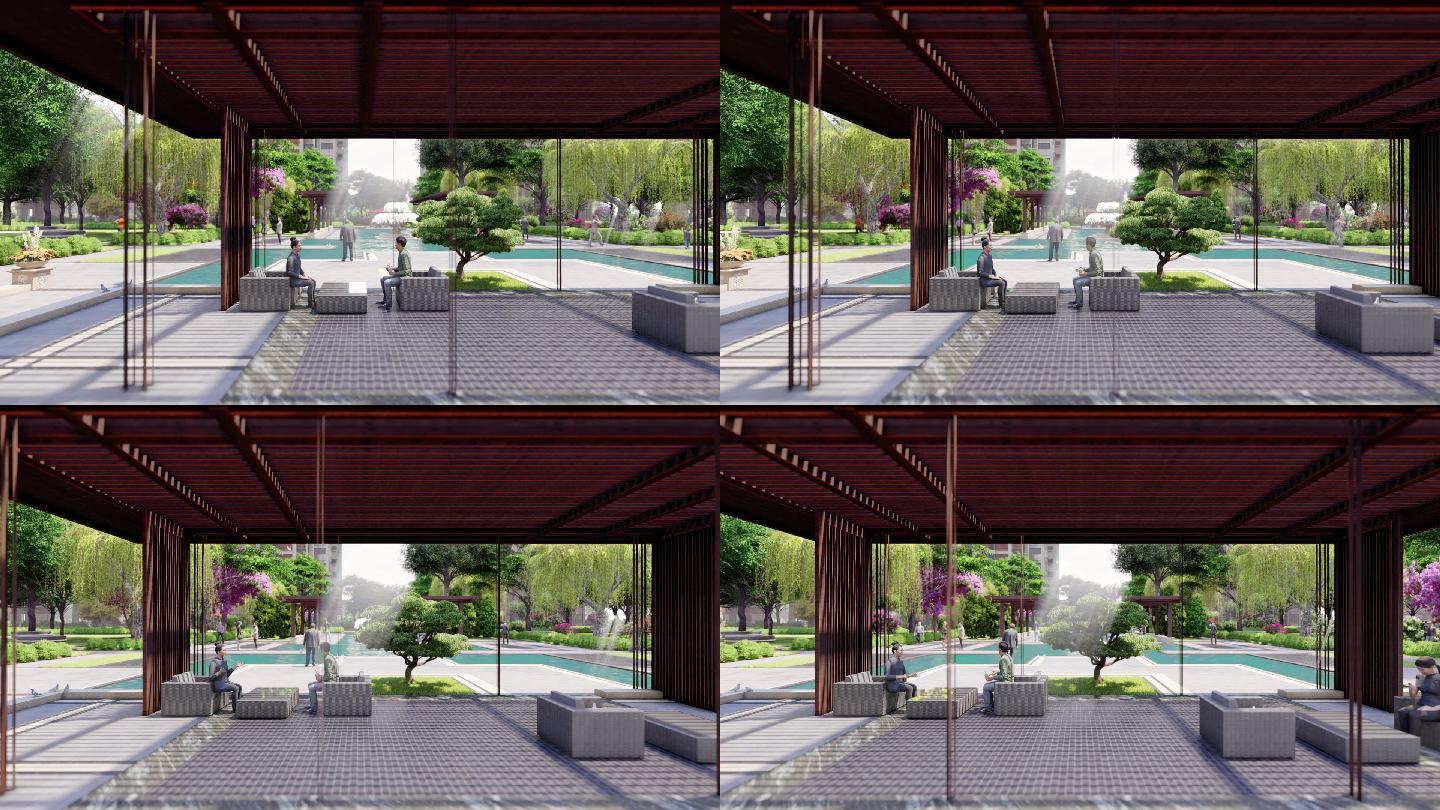 房地产新中式中庭景观动画