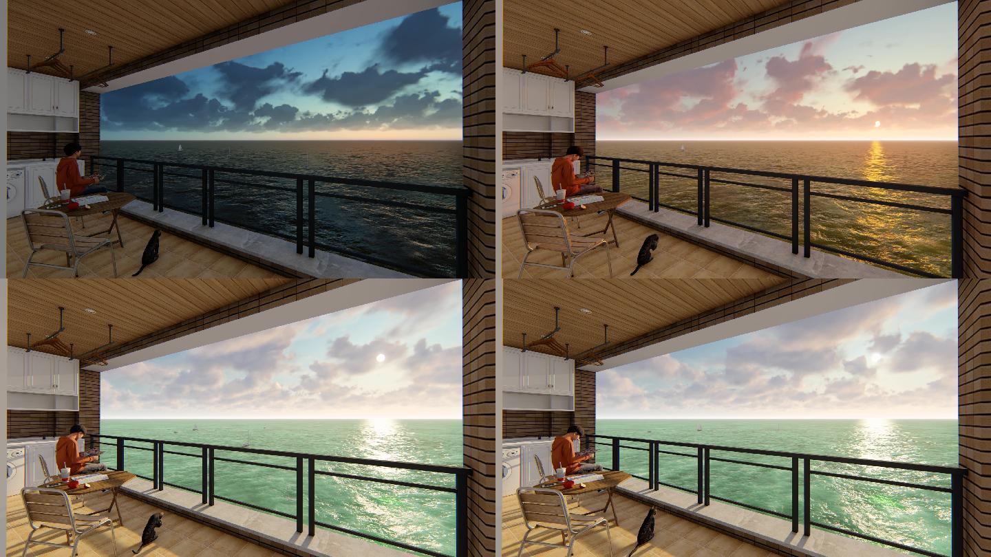 2K房地产三维动画阳台看日出