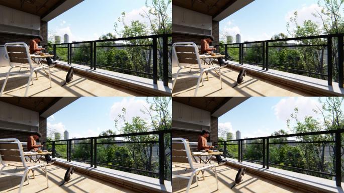 2K三维房地产动画阳台看园林