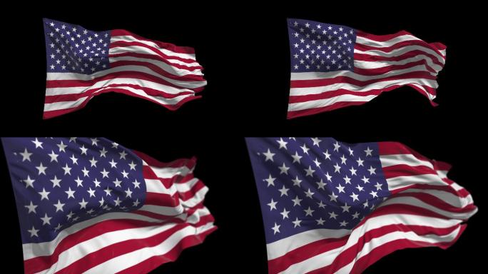 【透明通道】4K美国国旗高质感迎风飘扬