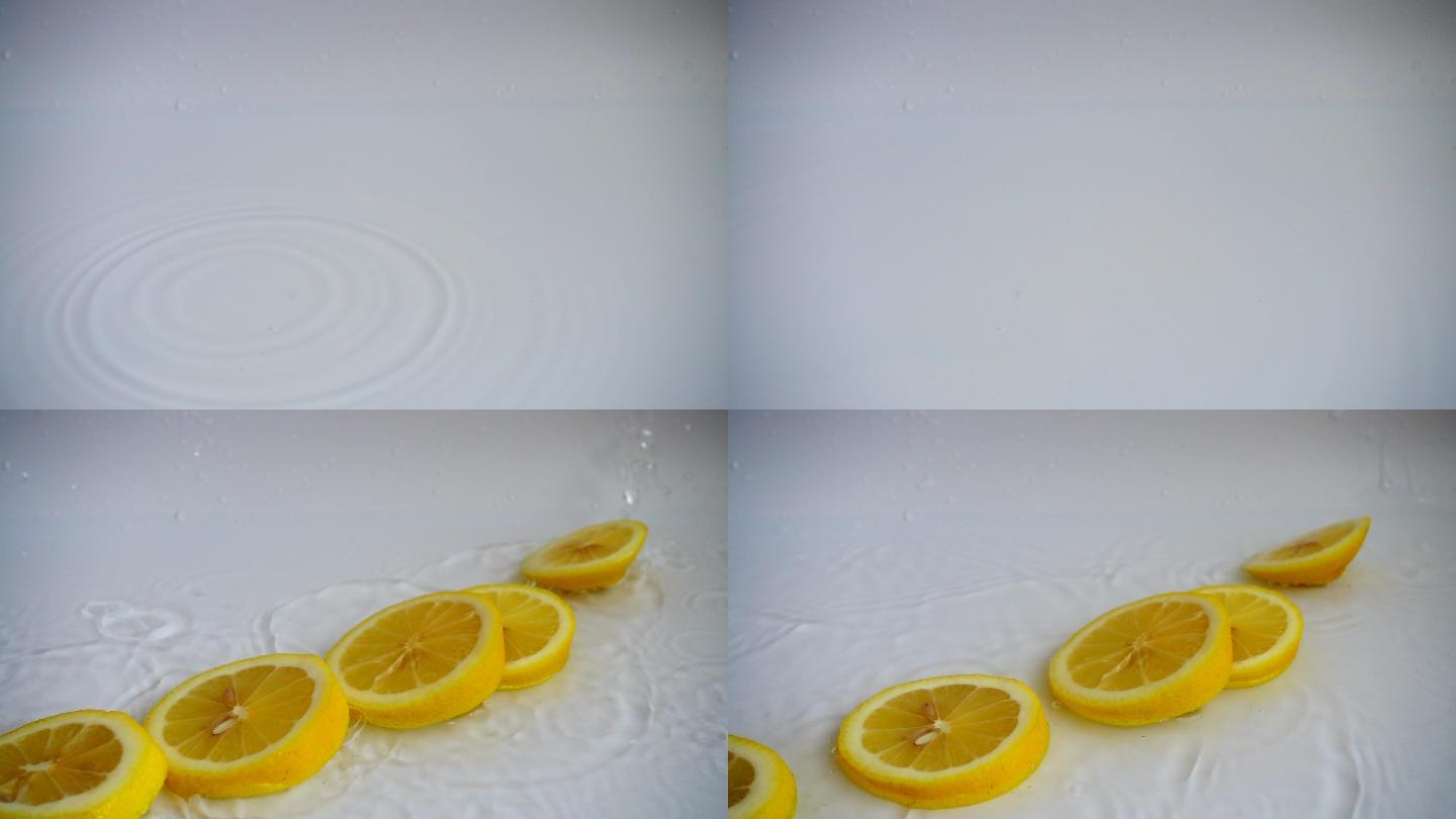 柠檬片掉落水中