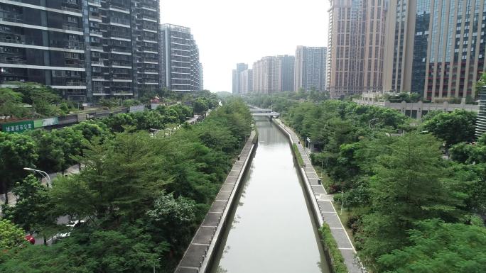 深圳南山中心路航拍河岸美景