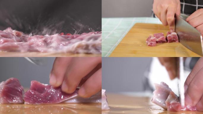 切肉清洗肉镜头一组猪肉切段