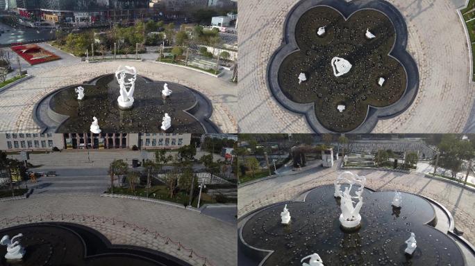 杭州武林广场音乐喷泉航拍