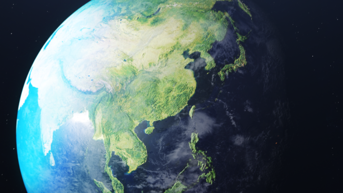 地球旋转缩放到亚洲中国4K