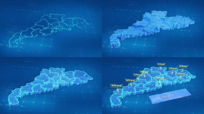三维科技区位展示广东地图AE模板