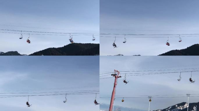 冬季旅游滑雪场缆车全景
