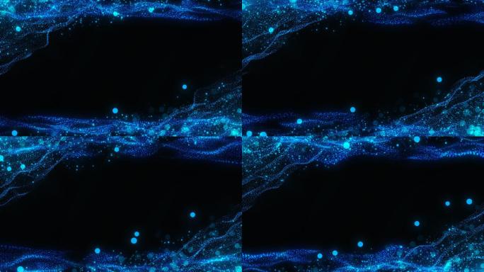 蓝色光斑粒子波浪边框带透明通道