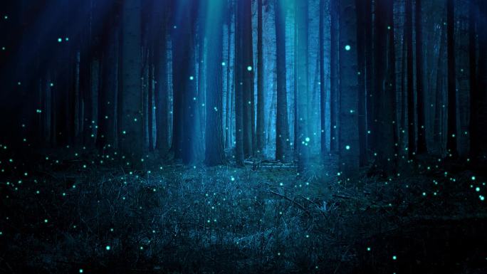 4K蓝色森林萤火虫循环上升视频