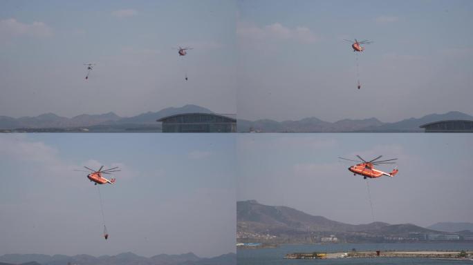 4K-原素材-直升机打水