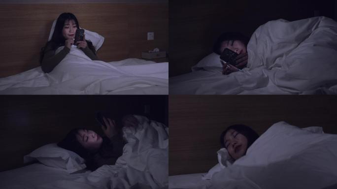 女孩晚上玩手机不睡觉失眠难以入睡入
