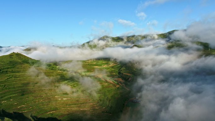 甘南梯田航拍风光云海