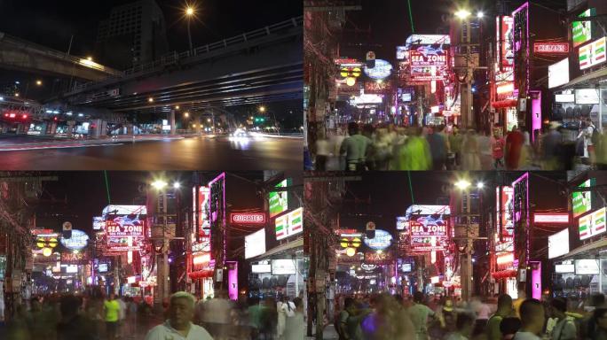 曼谷延时拍摄夜景车水马龙