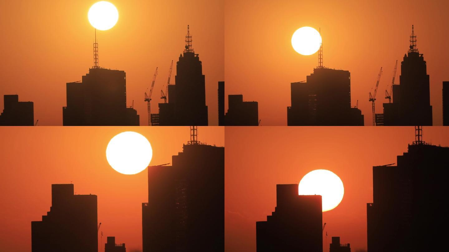 城市建筑生长日落唯美大气超级太阳
