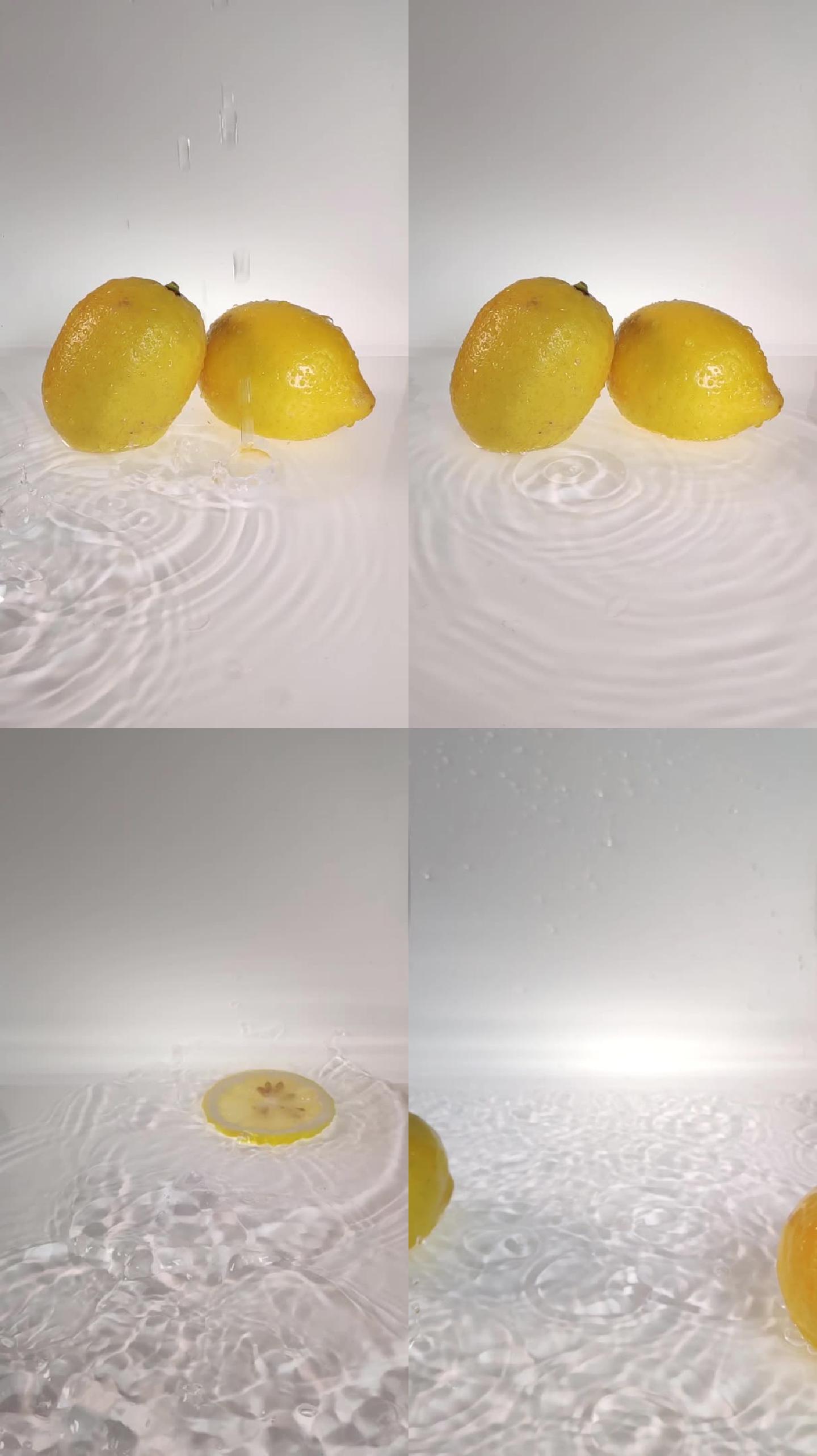 柠檬水花撞击竖屏素材