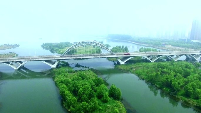 航拍洛阳-凌波大桥-洛河湿地