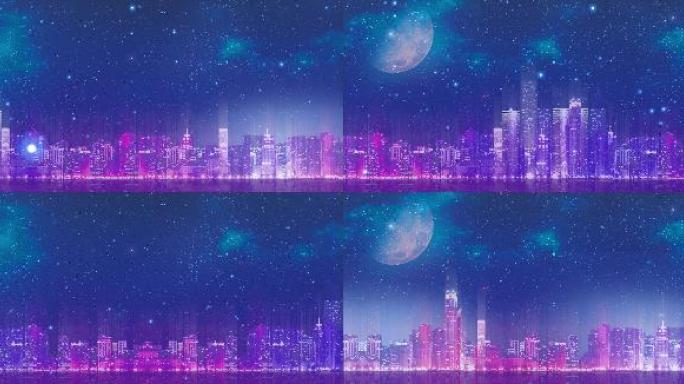 超宽屏城市城里的月光大屏幕素材