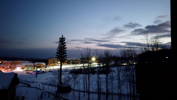 滑雪场雪景日到夜延时