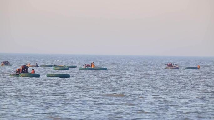 渔业生产渔民出海养蛤挖蛤近海