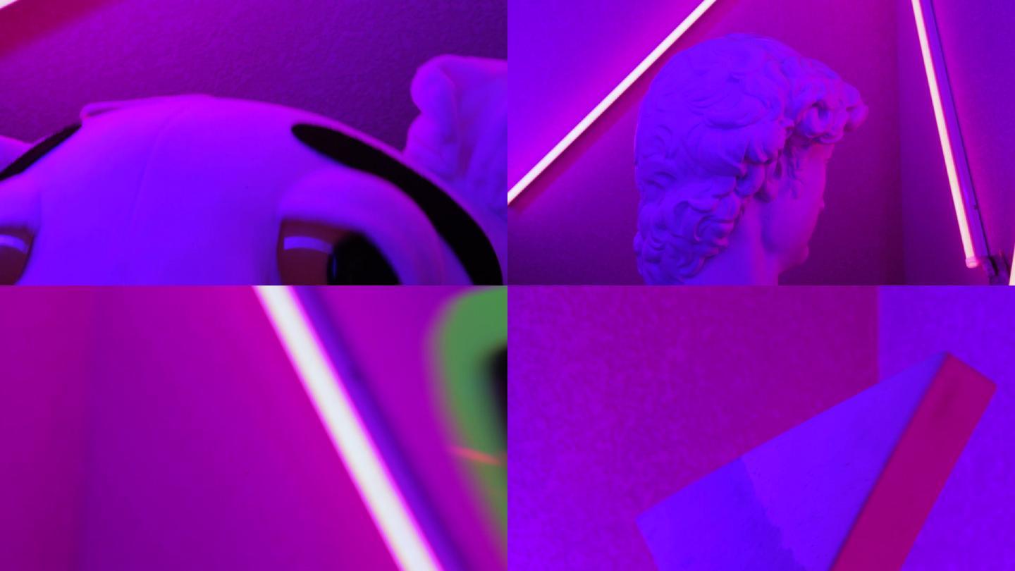 魔幻蓝紫空间艺术几何玻璃球质感彩灯管