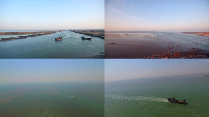 渔业生产渔船出海渔民渤海湾航拍
