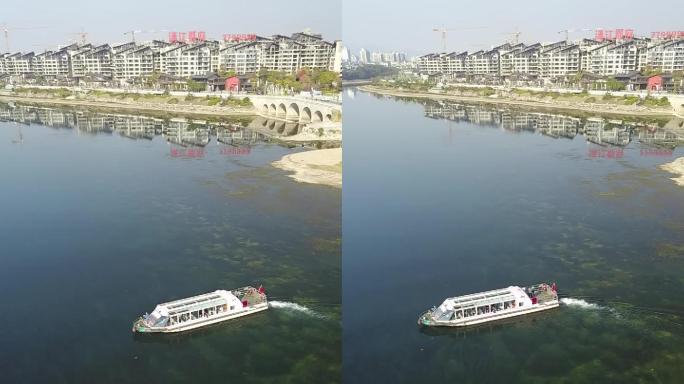 竖屏竖拍桂林风景区漓江旅游城市小船