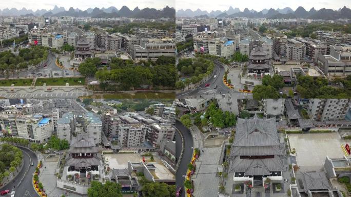 桂林航拍逍遥楼古建筑桂林风景东西巷塔楼