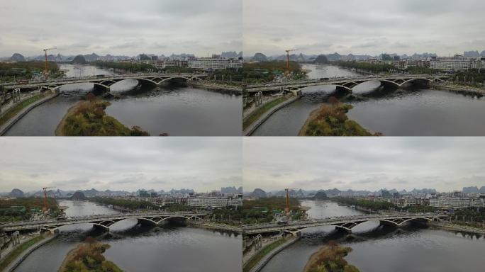航拍漓江解放桥旅游城市风景城市桂林