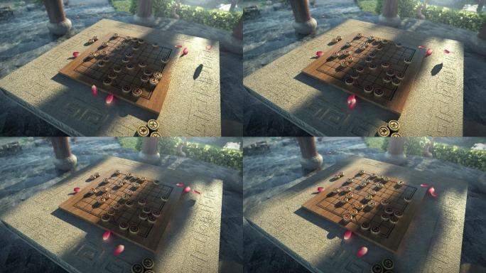 三维中式棋盘石桌象棋中式园林康养中心象棋