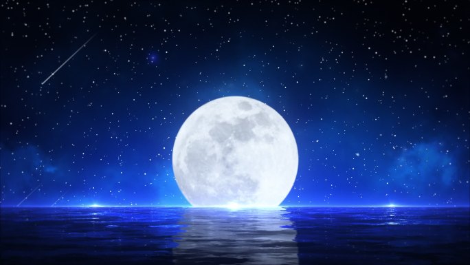 唯美月亮倒影海面夜空