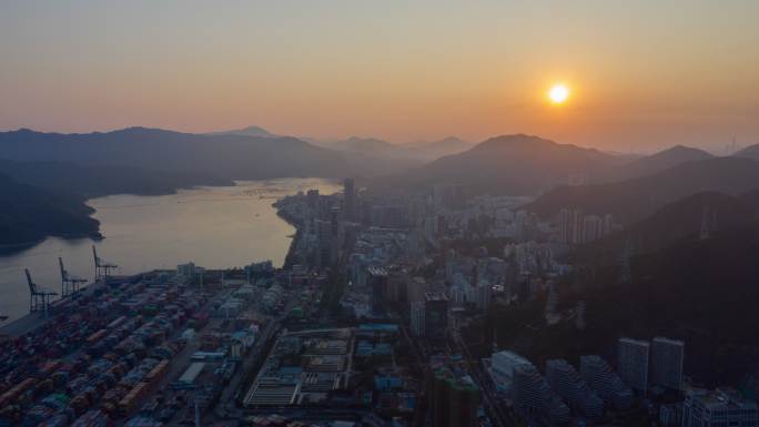 盐田港日落航拍延时