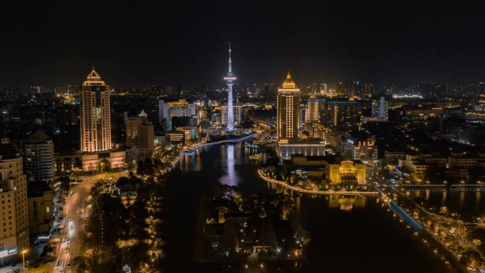 南通濠河风景区航拍夜景