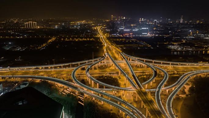 高架桥夜景车流航拍