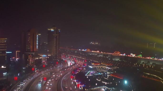古都西安南门城墙灯会夜景航拍开幕2K