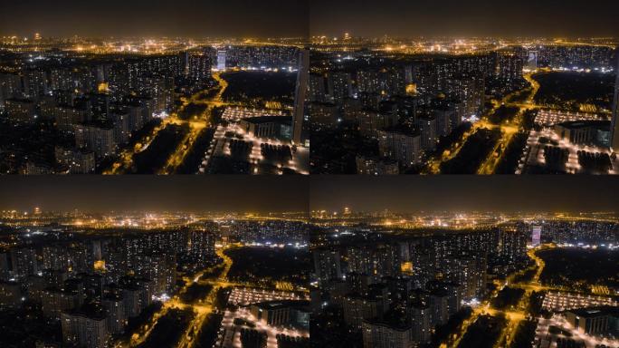 南通开发区城市夜景航拍延时空境