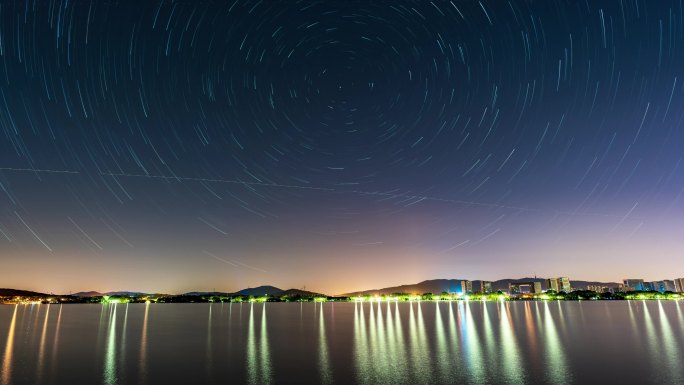 无锡蠡湖太湖湖边城市星空星轨4K延时摄影