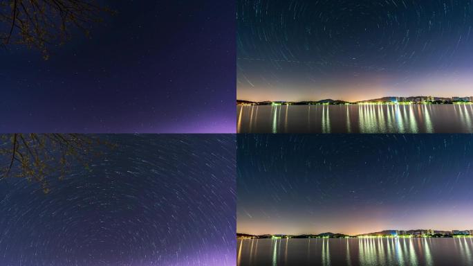 无锡蠡湖太湖湖边城市星空星轨4K延时摄影