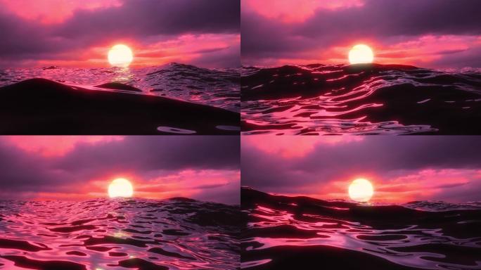 【4K循环】蒸汽波色调神秘海洋落日