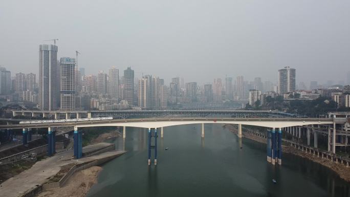 航拍重庆城市全景轻轨渝澳大桥