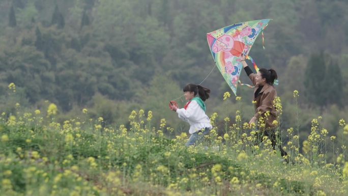 油菜花踏青放风筝