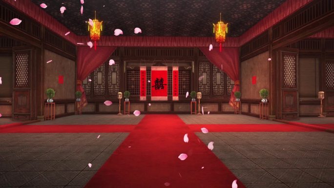 喜庆中式婚礼礼堂大厅背景素材