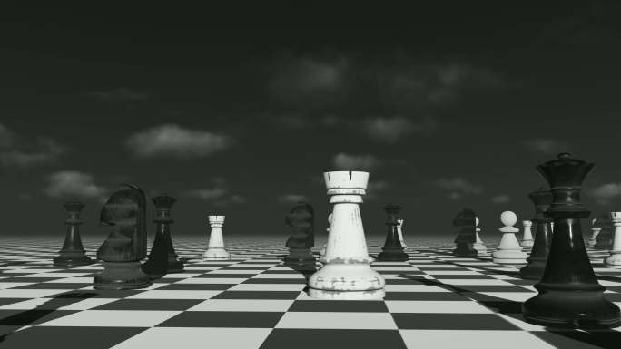 4K黑白国际象棋棋盘场景穿梭前进