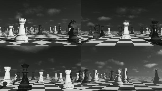 4K黑白国际象棋棋盘场景穿梭前进
