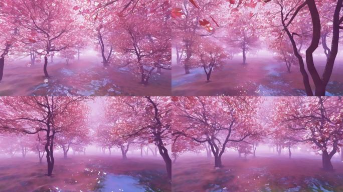 粉色国画水墨樱花场景穿梭樱花树
