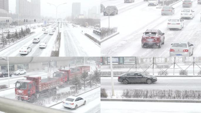 冬季雪地上行驶的车流视频素材2K分辨率