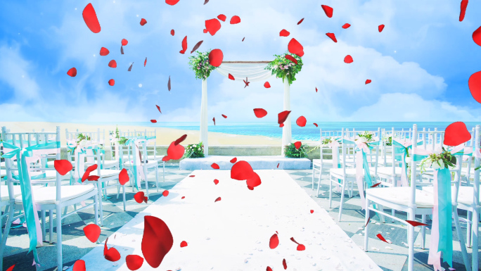 时尚欧式海边婚礼现场玫瑰花瓣LED背景视