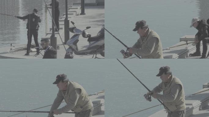 天津海河钓鱼老人