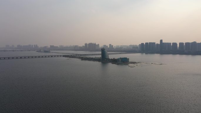 4K-原素材-临沂滨河景区北湖心岛航拍